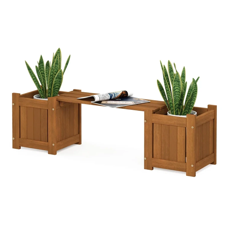 Furinno FG20464 Hardwood Mini Planter Box, Meranti Wood, Natural, 26.16 x 100.33 x 29.72 - Image 1