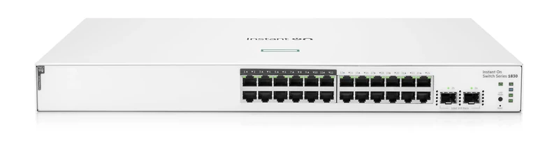 Aruba Instant On 1830 24-Port Gb Smart-Managed Layer 2 Switch with PoE | 24x 1G | 2X SFP | 12x CL4 PoE (195W) | Fanless | EU Cable (JL813A#ABB)
