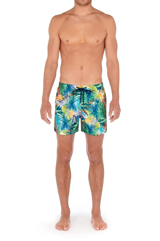 KAJYY Men's Beach Boxer Shorts Swim Diaper, Palms Green Tones Print, S - Image 1