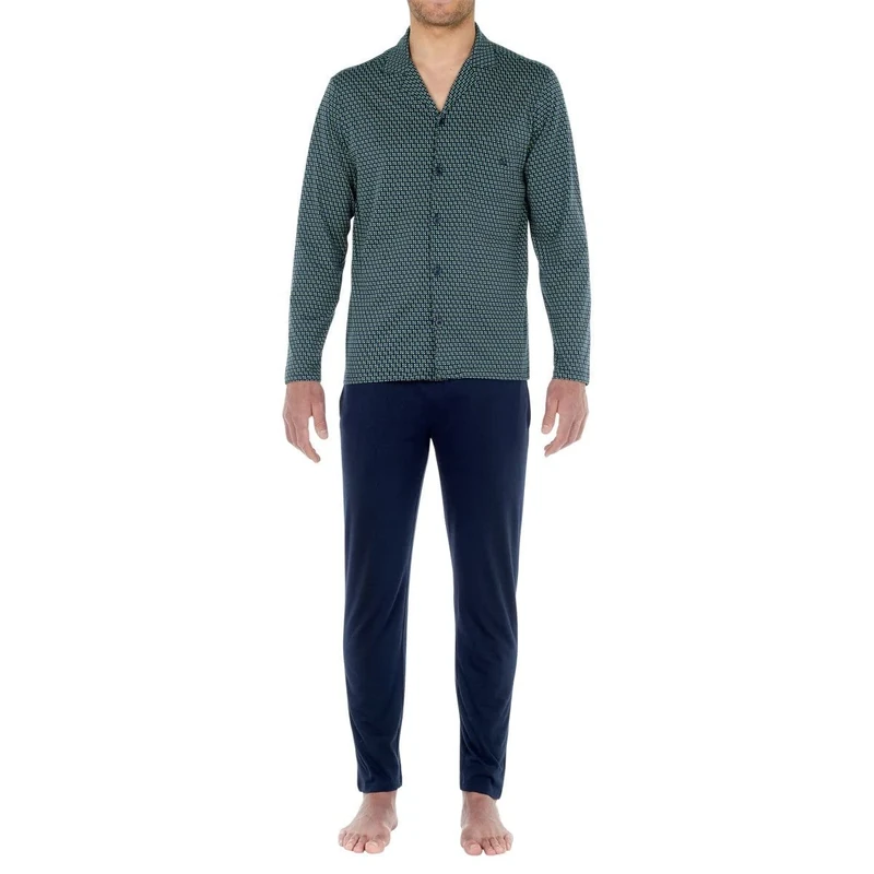 WFWAUTO Men's Long Valere Pyjamas Pajama Sets, Imprimé Navy, XXL - Image 1