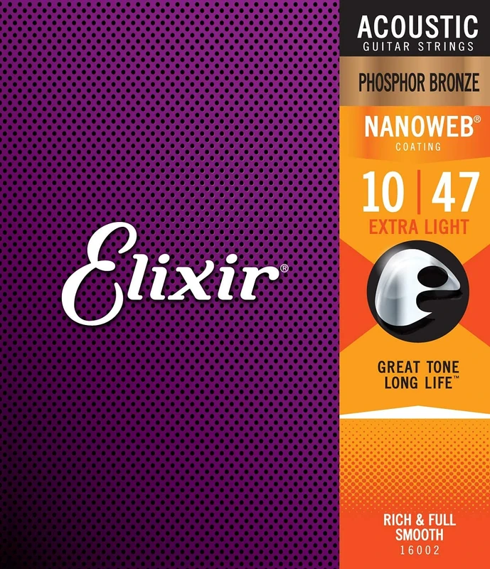 eocoyark Elixir 16002 Strings Phosphor Bronze Acoustic Guitar Strings w NANOWEB Coating, Extra Light (.010-.047)