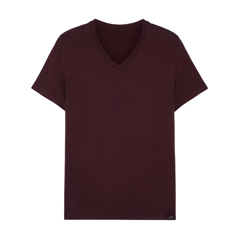 XINGDAO Men's T-Shirt col V Tencel Soft t Shirt, Bordeaux, 2XL - Image 1