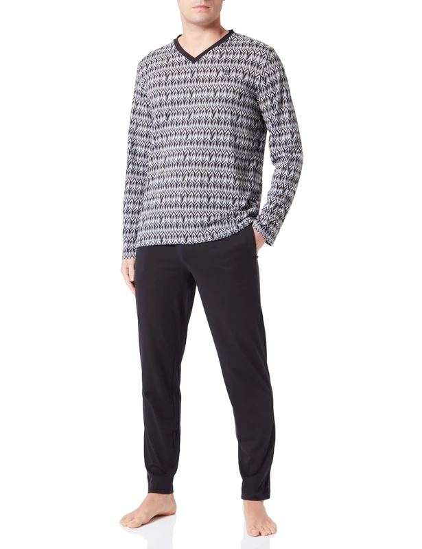 Hom Men's Long Jerry Pyjamas Pajama Set, Black, XL - Image 1
