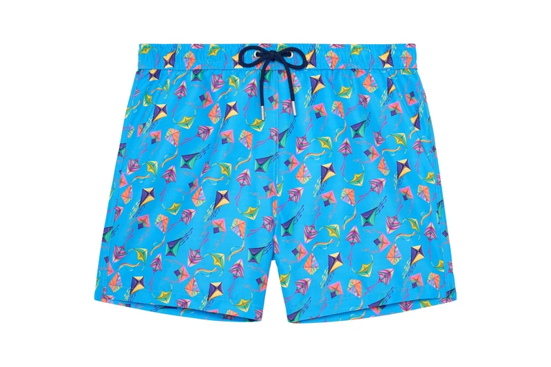 HOM Lido Men's Swimming Shorts (Pack of 1), Colorful Kites Print On Blue Background, S - Image 1