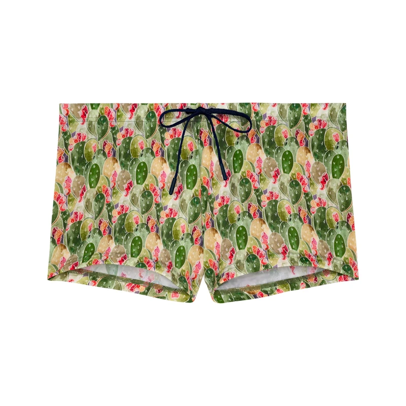 HOM Taormina Men's Swimming Shorts (Pack of 1), Green and Orange Babarian Fig Tree Print, S