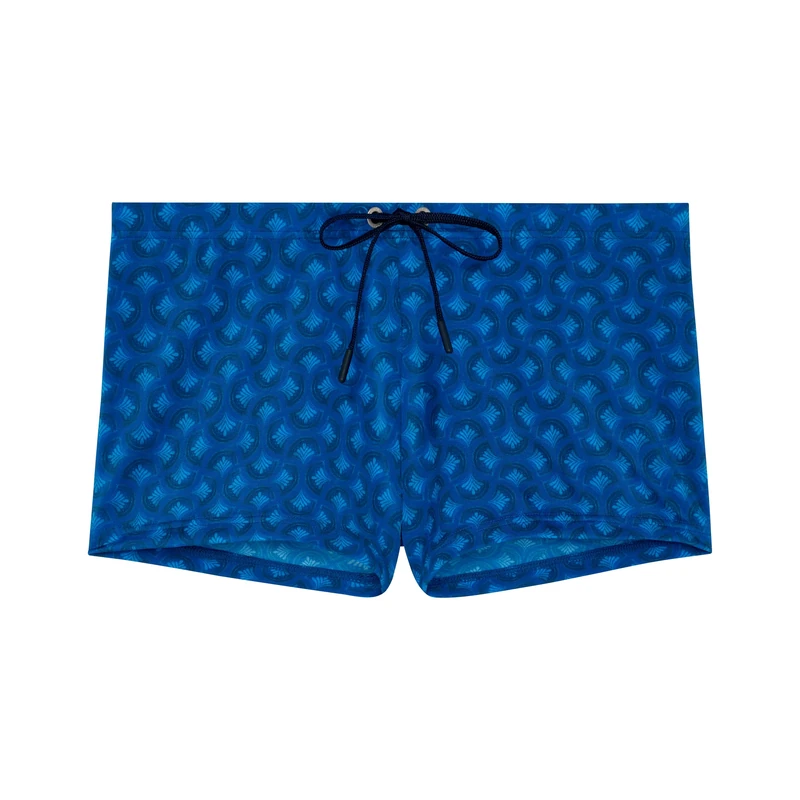 HOM Trinacria Men's Swimming Trunks (Pack of 1), Abtsrait Small Foliage Print in Blue Shades, L