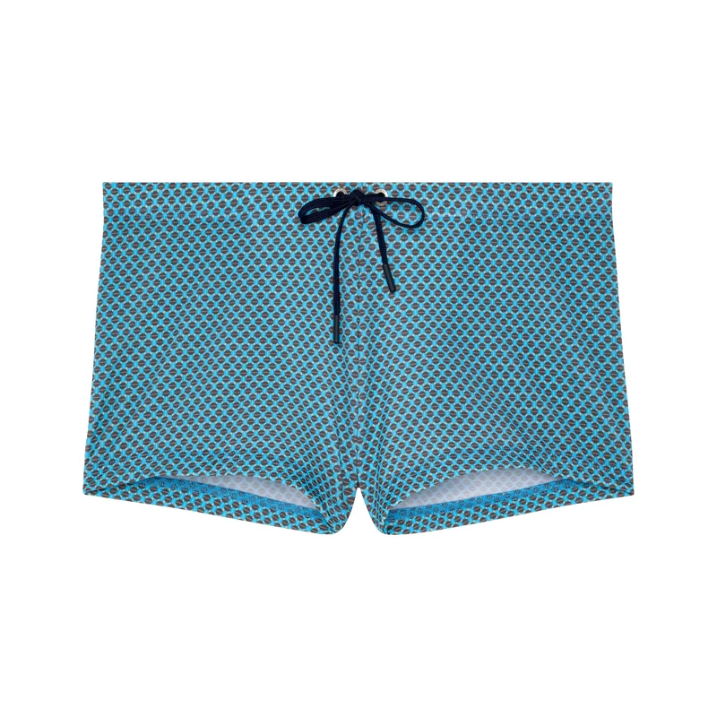 HOM Men's Cappuccino Swimming Trunks (Pack of 1), Small Coffee Bean Print in Shades of Brown and Turquoise, S
