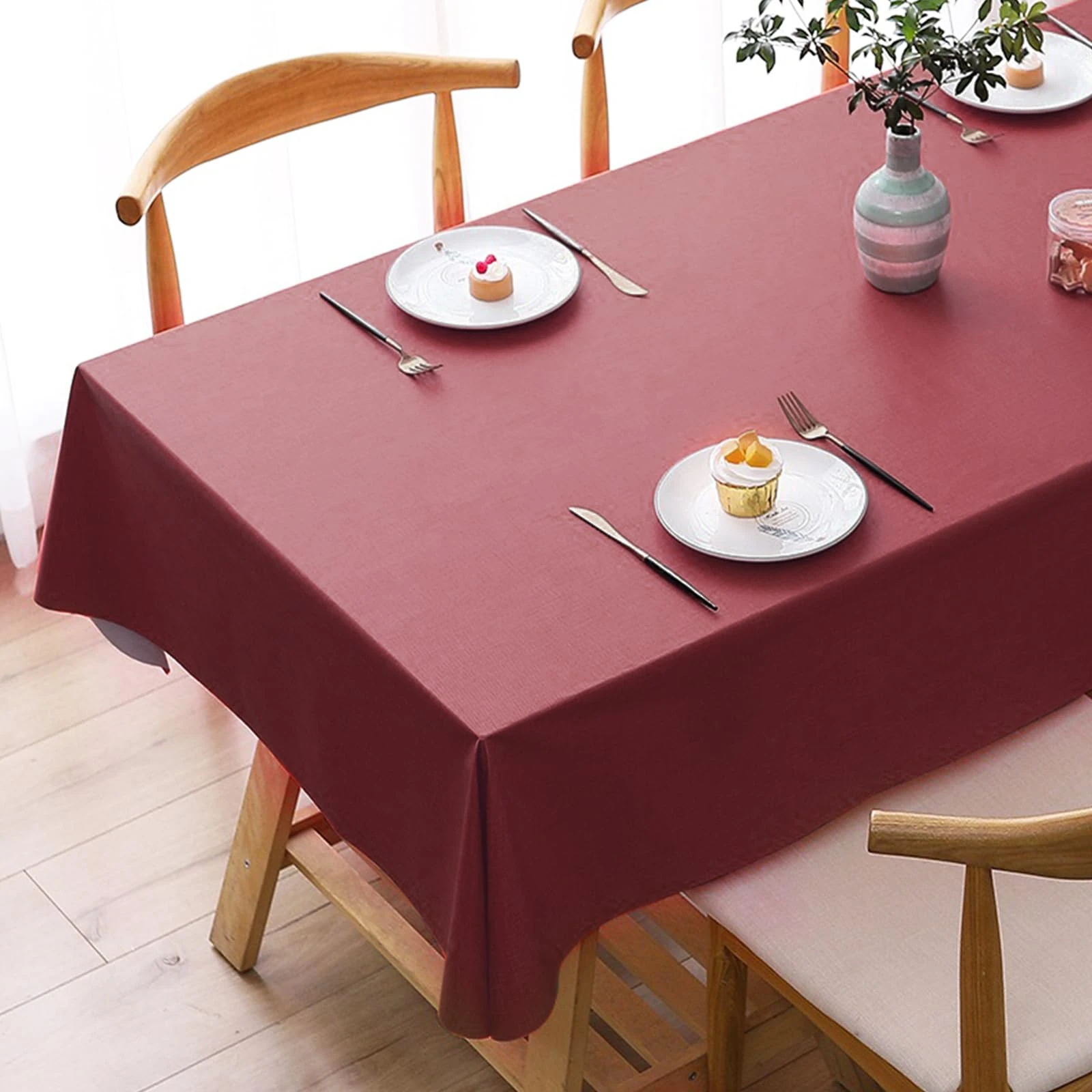 Newthinking PVC Table Cloth Wipe Clean Tablecloth Plastic Waterproof Table Protector, Rectangular Wipeable Tablecloths for Kitchen Picnic Outdoor Indoor - Burgundy, 78x54in/198x137cm