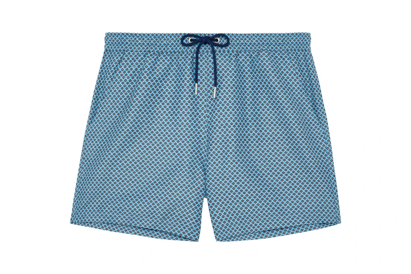 HOM Men's Cappuccino Swim Shorts (Pack of 1), Small Coffee Bean Print in Shades of Brown and Turquoise, XL