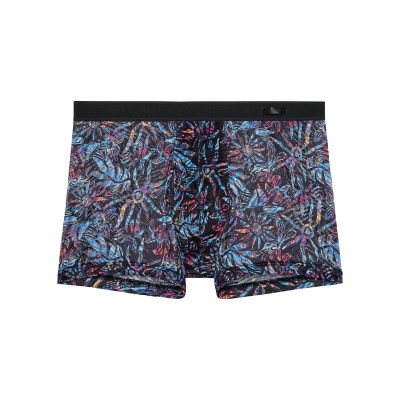 HOM Biscayne Men's Boxer Briefs (Pack of 1), Black lace overprinted with a drawing of abstract suns and mutlico, L