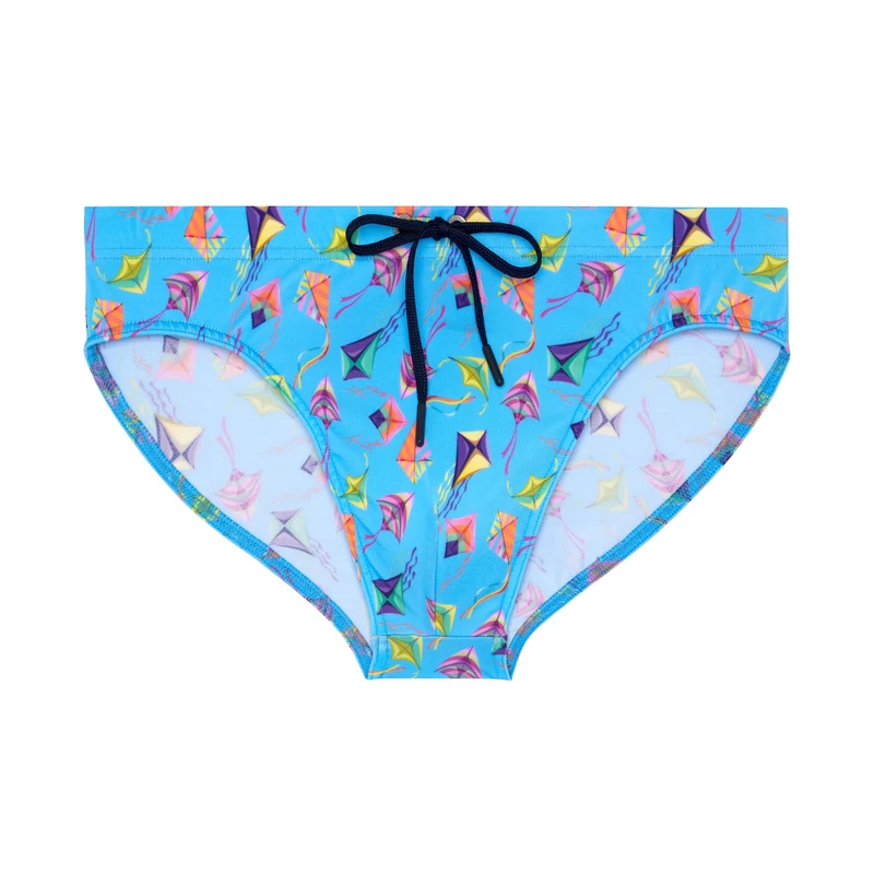 HOM Lido Men's Swimming Trunks (Pack of 1), Colorful Kites Print On Blue Background, XXL - Image 1
