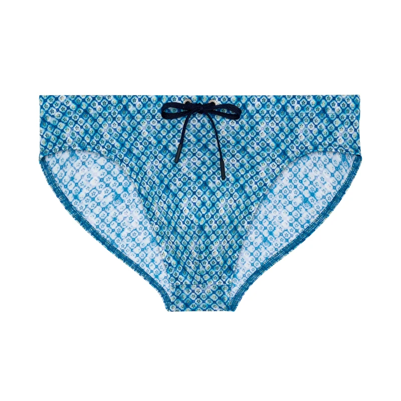 HOM Camaiore Men's Swimming Trunks (Pack of 1), Small Distressed Washed Effect Tie Print in Blue and Green, S