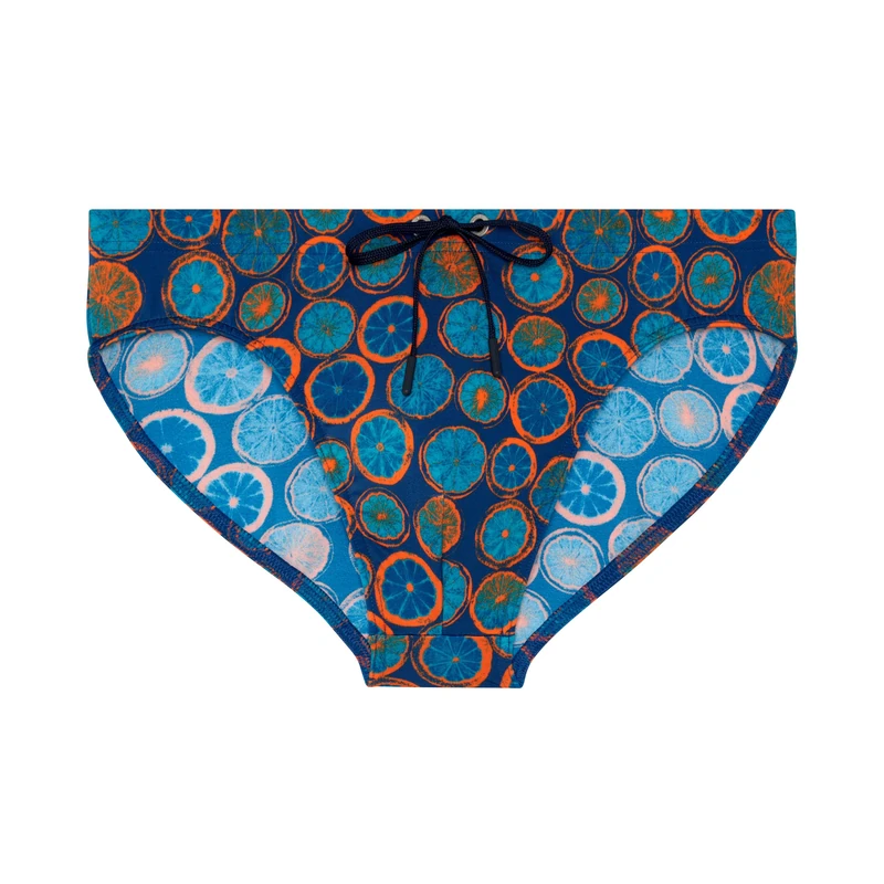 HOM Trapani Men's Swimming Trunks (Pack of 1), Orange and Duck Blue Citrus Slices Print Navy Background, L