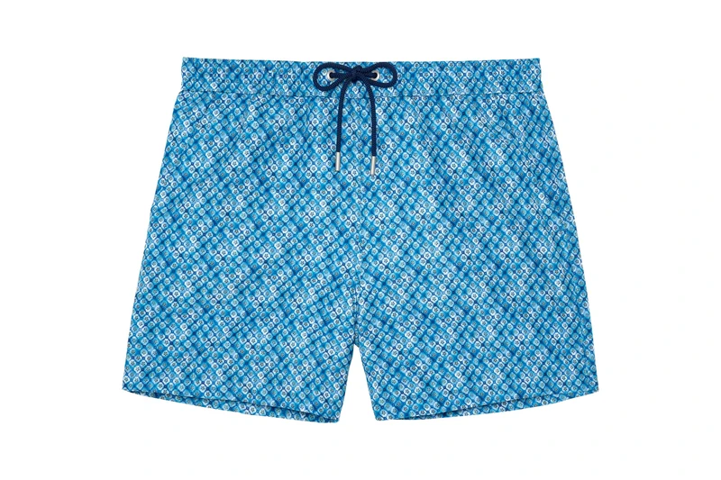 HOM Camaiore Men's Swimming Shorts (Pack of 1), Small Distressed Washed Effect Tie Print in Blue and Green, XXL