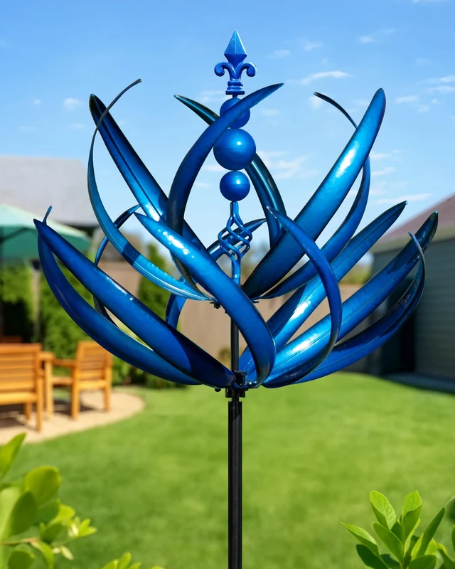 Cyan Oasis 91 inch Wind Spinners Outdoor - Extra Large Outdoor Metal Wind Sculptures Spinners with Stake, Windmills for The Yard Garden, Yard Art Garden Lawn Decor - Blue (27" W x 91" H)