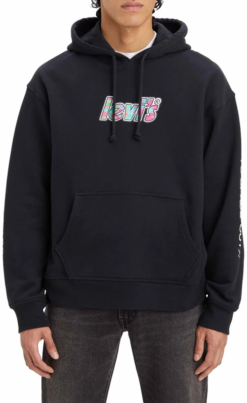 Levi's Relaxed Graphic Sweatshirt Hoodie Men, Poster Logo Fill Po Caviar, XS