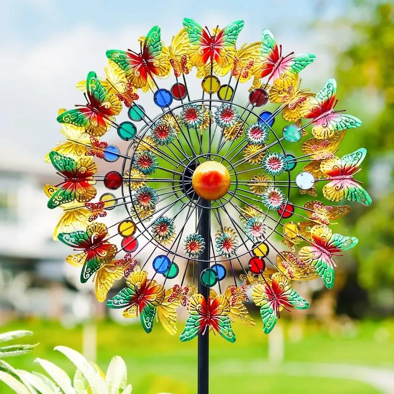 Lariander Butterfly Metal Wind Spinner - Large Outdoor Metal Wind Spinners Yard Garden, Kinetic Multicolor Yard Wind Sculptures Spinners for Lawn Patio Outdoor