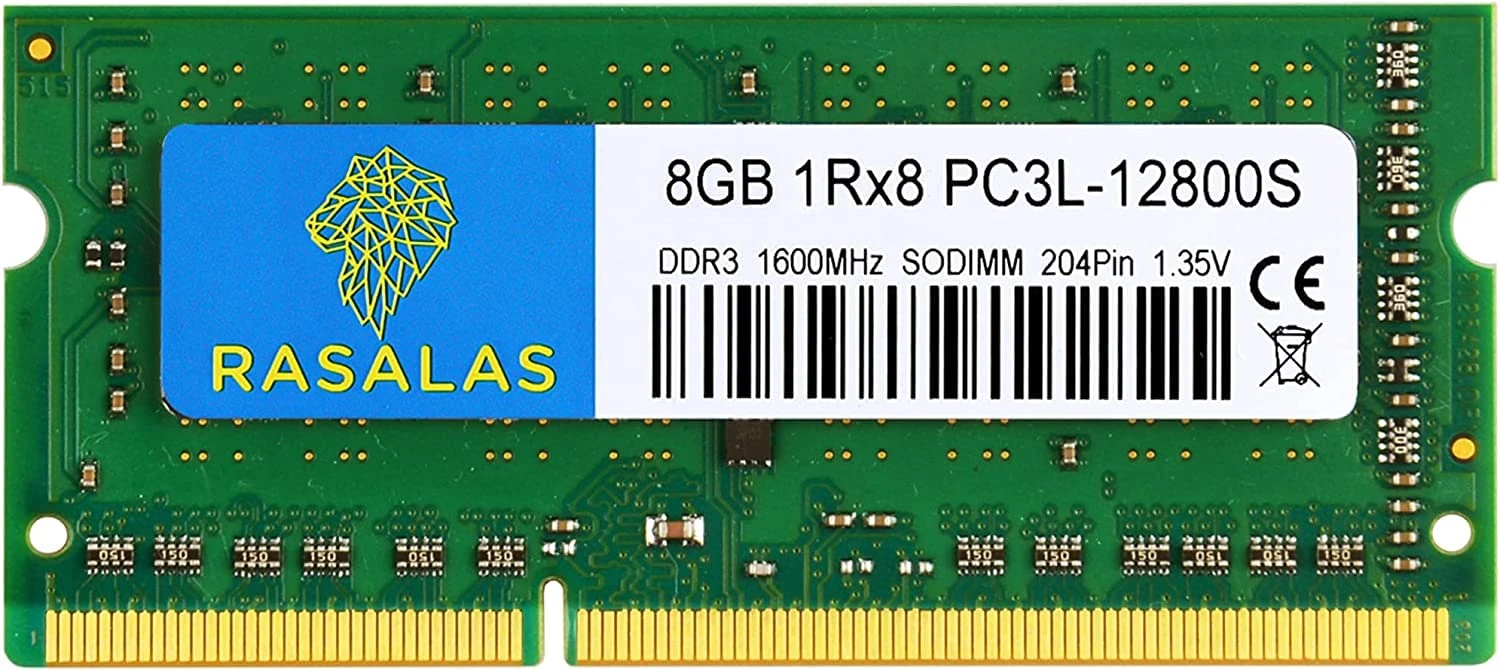 RASALAS 8GB 1Rx8 PC3L-12800S DDR3L 1600MHz SODIMM DDR3 1600 RAM 1.35V CL11 204-Pin PC3 12800 Memory Laptop
