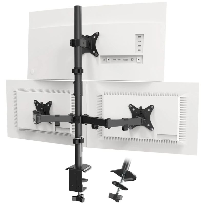 PUTORSEN Triple Monitor Arm, 30.5 inch Tall pole Triple Monitor Stand for 3 x 13"-32" Screens,Height Adjustable,Max Load 19.8lbs Per Screen,2 Mounting Options, VESA 75x75/100x100, Black