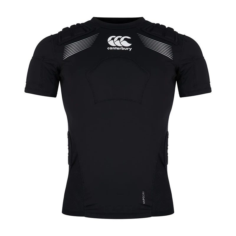 Canterbury Adult Unisex Pro Protection Rugby Vest | Protect Chest & Shoulders | Breathable | Lightweight and Flexible Protective Vest, Black/Whte/Silver, 2XL
