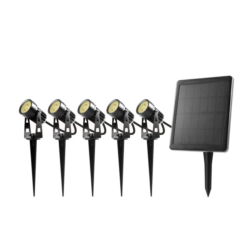 BOLD 19226 LED Spotlight Solar Lights for Outdoor/Garden - Pack of 5 (Warm White, Replaceable Li-Ion Battery, Metal Ground Spikes, Waterproof IP65, 5 x 70 Lumens, Up to 9 Hours Running Time)
