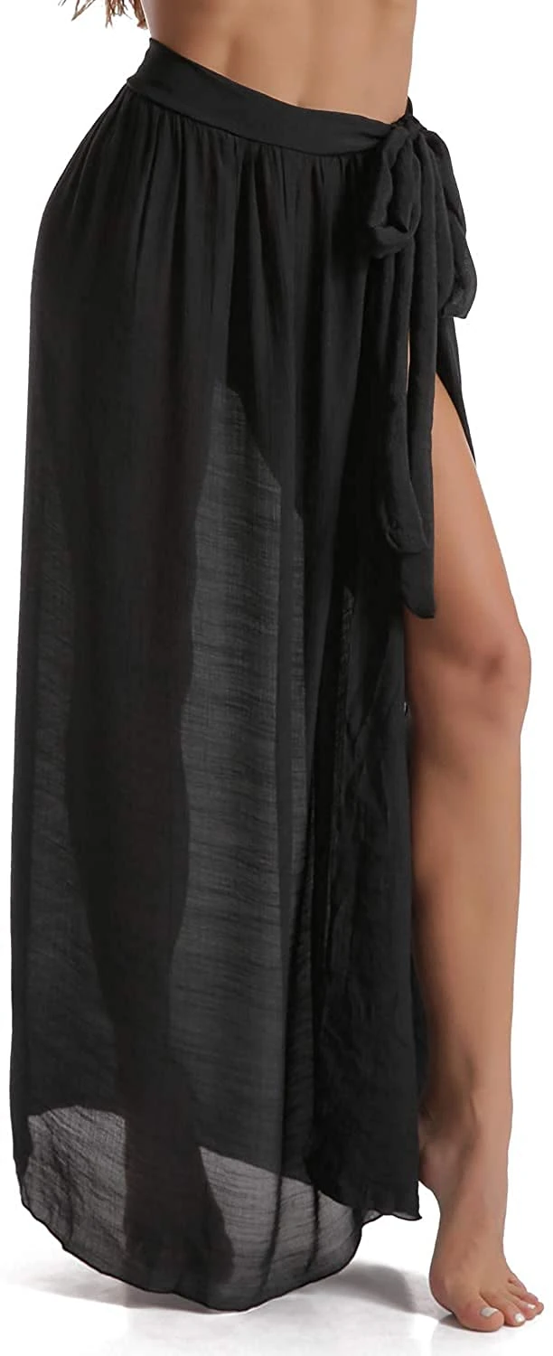 JFAN Women's Summer Side Strappy Half Beach Skirt Wrap Dress Black