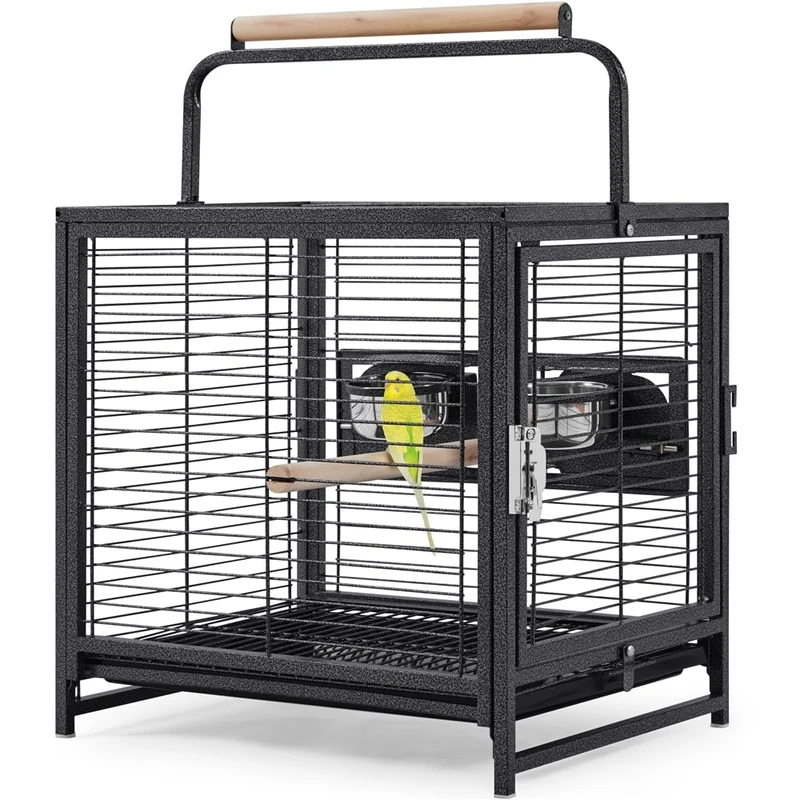Yaheetech Travel Bird Cage Carrier Wrought Iron Budgie Cage with Black Net Cover for Small to Medium Sized Birds Parrotlets Lovebirds Conures Cockatiels