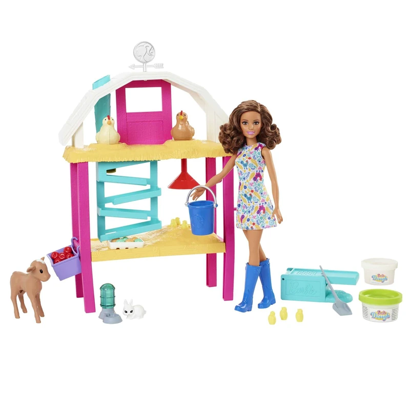 Barbie Doll and Playset with Coop, Animals, Dough, Molds and More, Hatch and Gather Egg Farm, HGY88 - Image 1