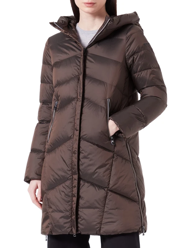 Geox Women's W Adrya Down Coat, Dark Pinecone Brown, UK 28