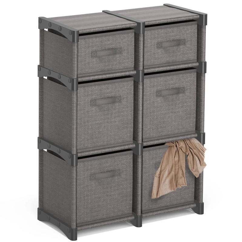 6 Cube Storage Organizer, Gray Storage Cubes Organizer Shelves, Sturdy Cubbies Storage Shelves with Cube Storage Organizer Bins, DIY Cube Shelf Organizer for Bedroom, Playroom, Office, & Dorm