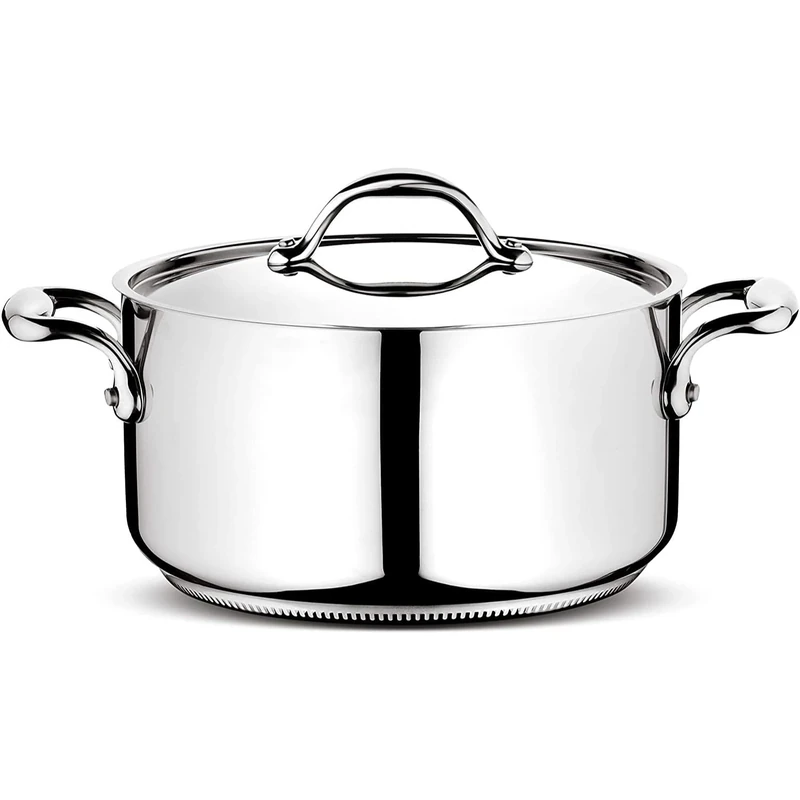Lagostina Accademia Lagofusion Casserole Fonda 2 Handles with Lid, Stainless Steel 18/10 Ø 18 cm, Induction Pot, Gas and Oven, Polished Finish Exterior and Satin Interior, 5 Layers Bottom