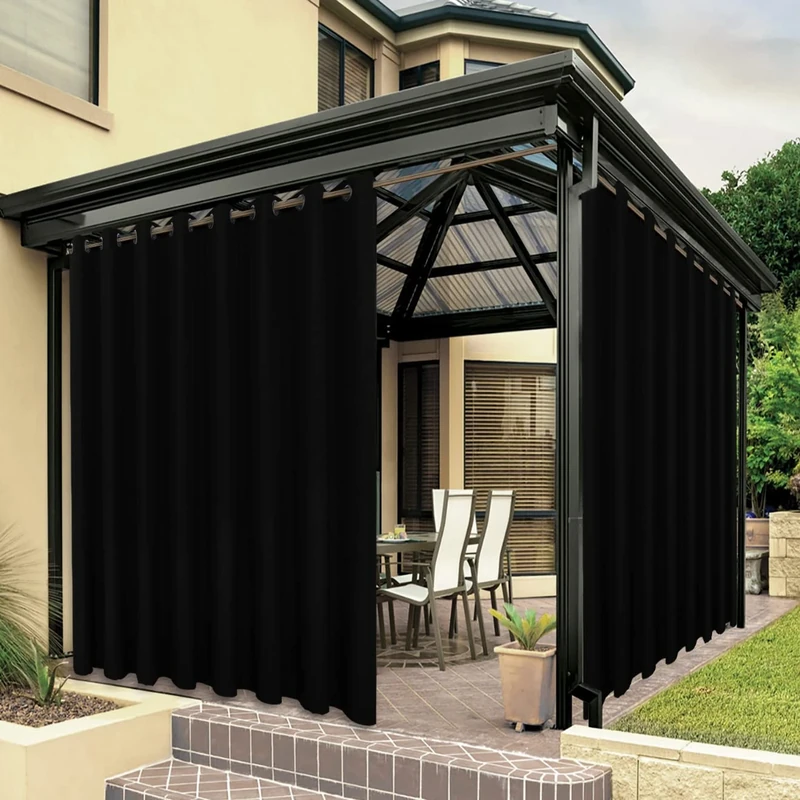 Bonzer Outdoor Curtains for Patio Waterproof Thick Privacy Extra Wide Grommets Sunlight Blocking Outdoor Curtains for Porch Pergola Gazebo Deck 154 x 84 Inch Black