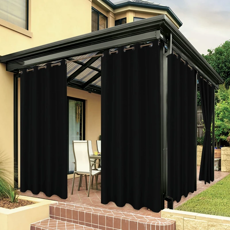 Bonzer Outdoor Waterproof Curtains for Patio Privacy Grommet Light Filtering Outside Curtains for Gazebo, Porch, Pergola, Pavilion, 1 Panel, 84W x 108L inch, Black