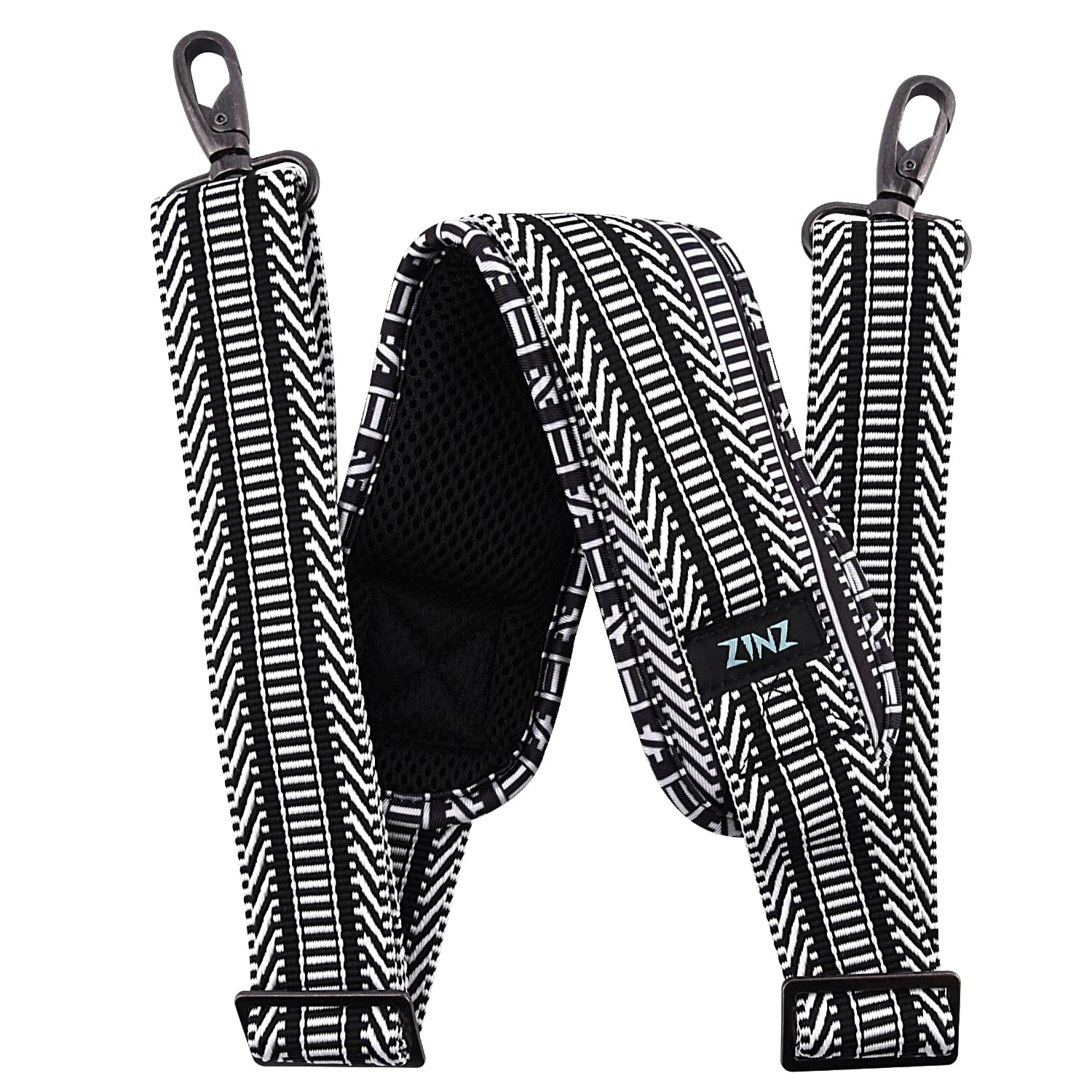 ZINZ 79 inch Shoulder Strap, Extra-thick Fixed Cushion Pad and Dual Clasps Universal Replacement Strap with Metal Swivel Hooks for Laptop Bags, Luggage Bags, Camera, Crossbody (Black&White Jacquard)