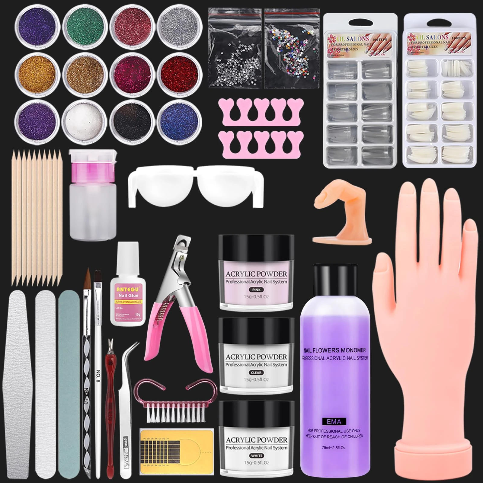 Deciniee Practice Hand for Acrylic Nails: Silicone Nail Practice Hand - 200 Pcs Nail Tips Professional Nail Hand Practice Model - Flexible Fake Hand Nail Art Hand Tools for DIY Nail Manicure