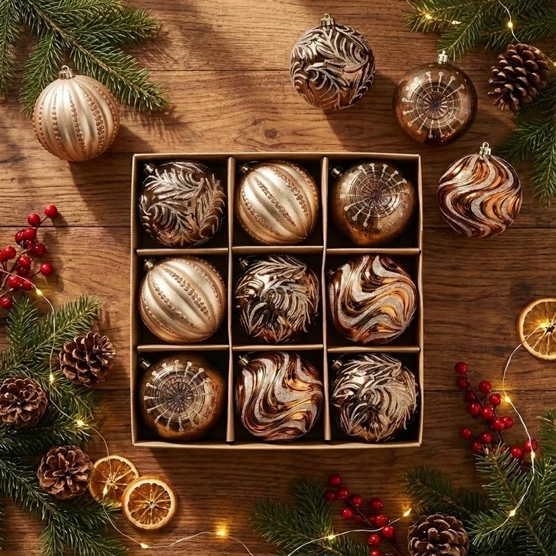 Valery Madelyn Christmas Ball Ornaments, 9ct Bronze Copper and Gold Shatterproof Fall Christmas Tree Decorations Set, 3.94 Inches Luxury Brown Hanging Ornaments for Xmas Trees Bulk Holiday Decor