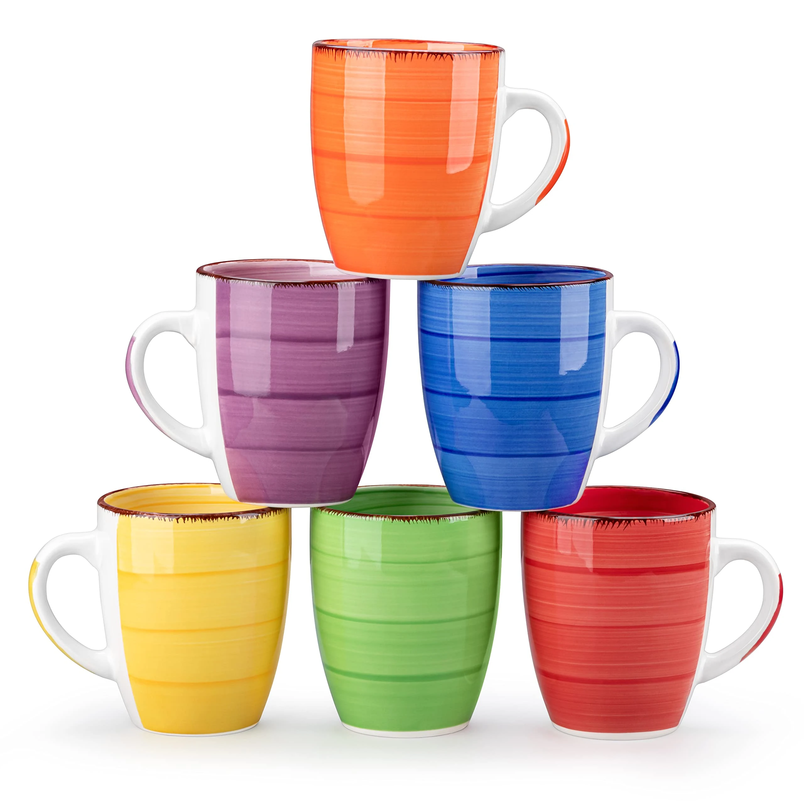 vancasso Bonita Mugs Set of 6, 360ml Stoneware Coffee Cup and Mug, Microwave & Dishwasher Safe Tea Cups, Large Mugs for Hot Drinks, Warm Color