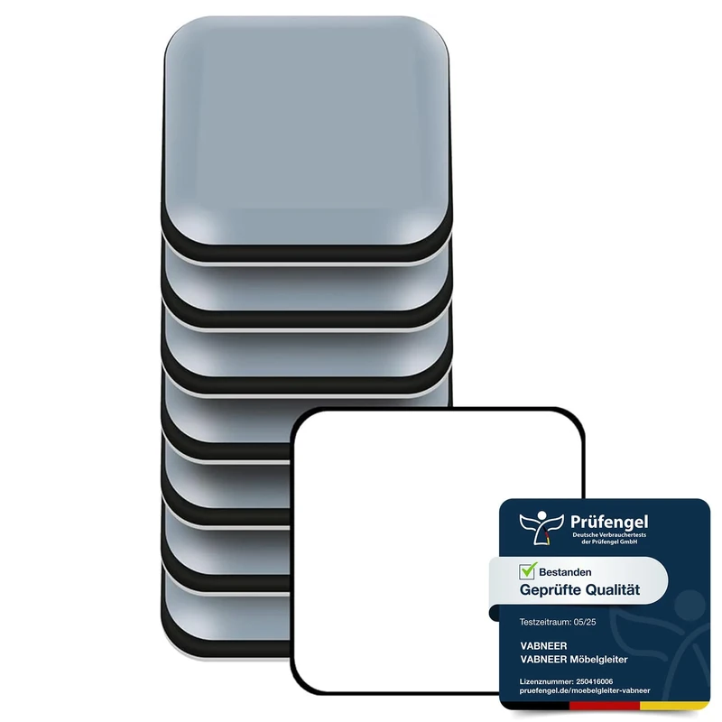 VABNEER Furniture Sliders for Hardwood Floors and Carpets, 8-Pack PTFE Teflon Gliders, Self-Adhesive Square Furniture Moving Pads for Chairs, Tables, Couches & Heavy Appliances (45x45mm)