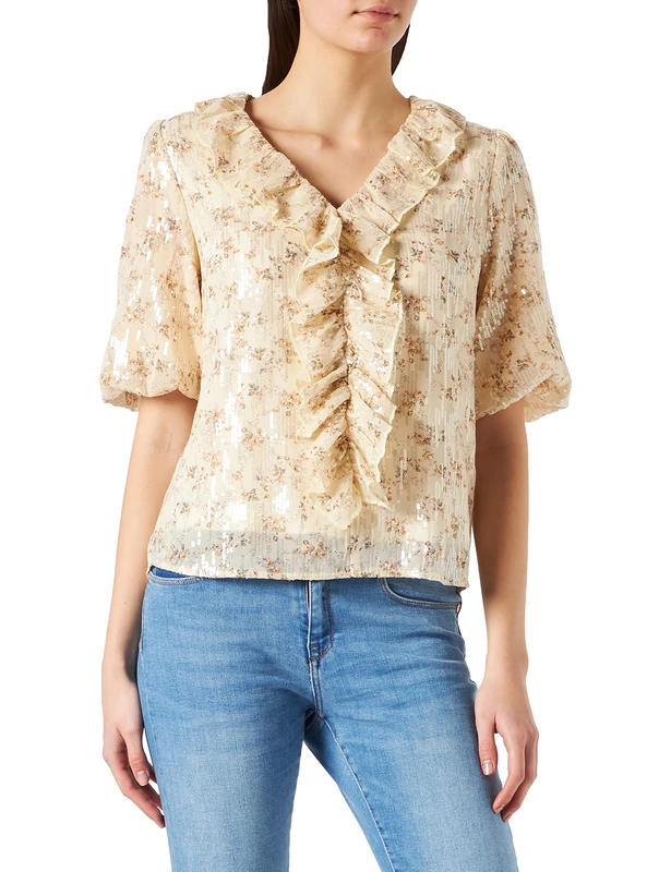 Cream Women's Crangelica Blouse, Vintage Garden Sequin, 14 (L)