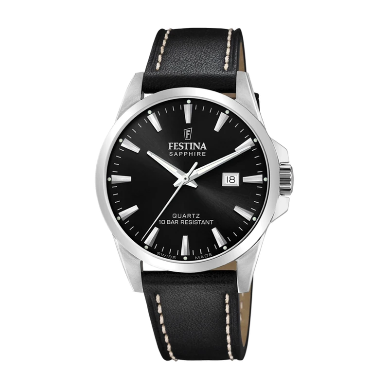 Festina Swiss Made Mens Steel Watch with Leather Strap F20025/4