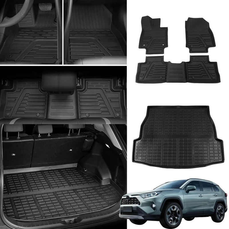 Bomely 2019-2025 Toyota Rav4 Custom Fit Cargo Liners and Floor Mats (Set of 4) - TPE Material - SUV Accessories