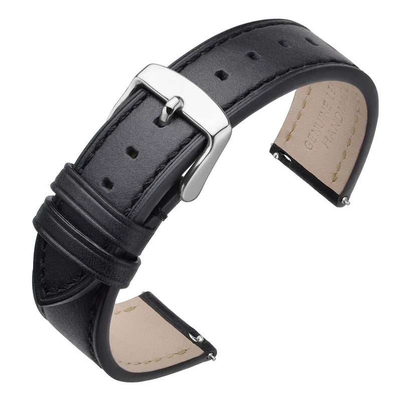 ANNEFIT Watch Band 17mm with Stainless Silver Buckle - Classic Oil Wax Leather Quick Release Watch Strap (Black)