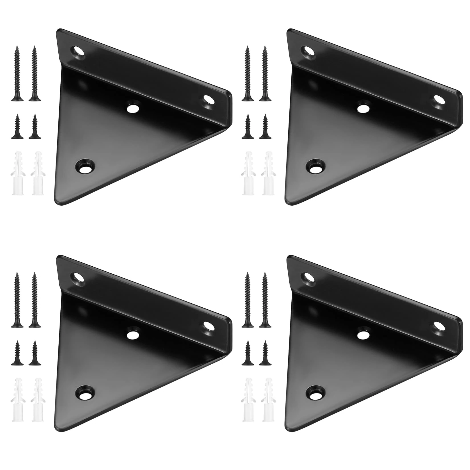 Pack of 4 Floating Shelf Brackets, Invisible Triangle Wall, Hidden Wall Shelf Brackets, Wall Mounted, Heavy Duty Metal for Storage Shelf, Bookshelf（Black）
