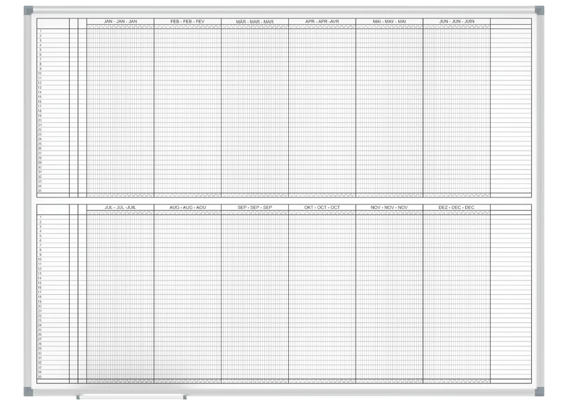 MAUL MAULstandard Annual Planner Magnetic Whiteboard + Writeable with Print 2 x 6 Months and Days, 90 x 120 cm