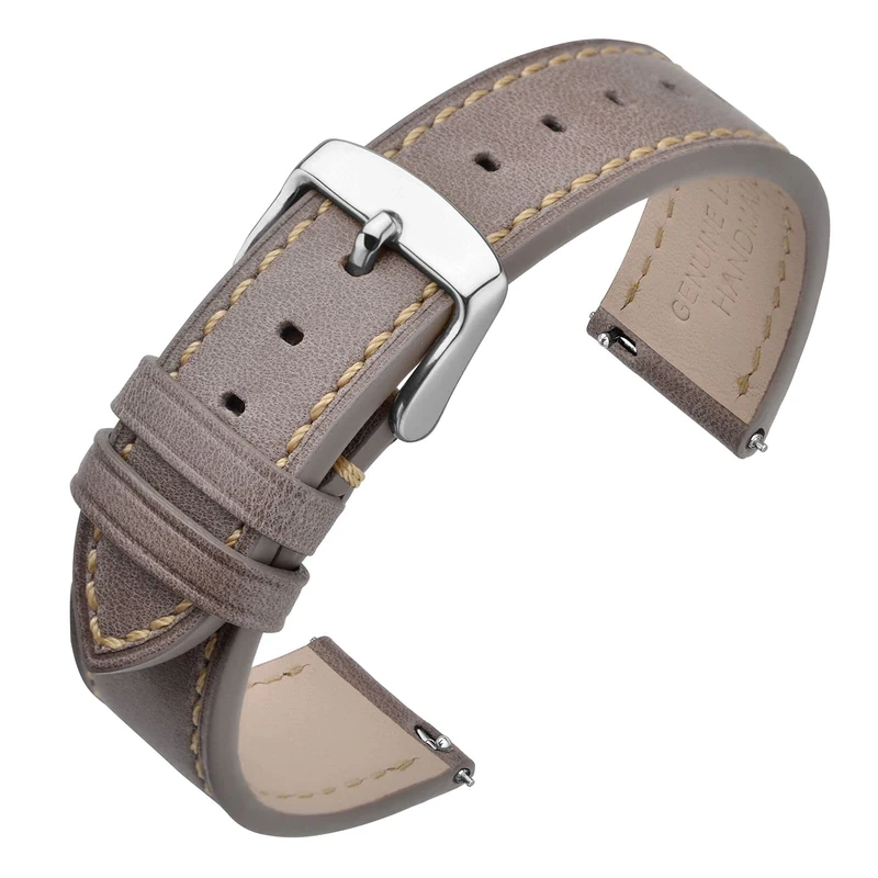 ANNEFIT Watch Band 17mm with Stainless Silver Buckle - Classic Oil Wax Leather Quick Release Watch Strap (Grey)