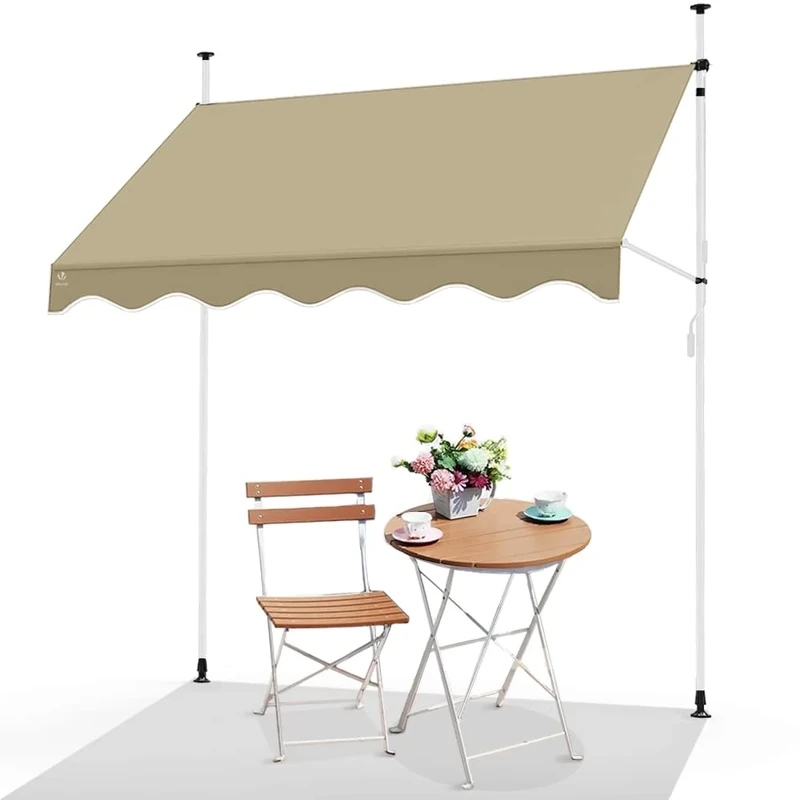 VOUNOT® 2.5 x 1.2m Patio Telescopic Awning, Retractable Manual Awning, Adjustable Waterproof Canopy with Hand Crank, Balcony Sun Shade Shelter, Beige