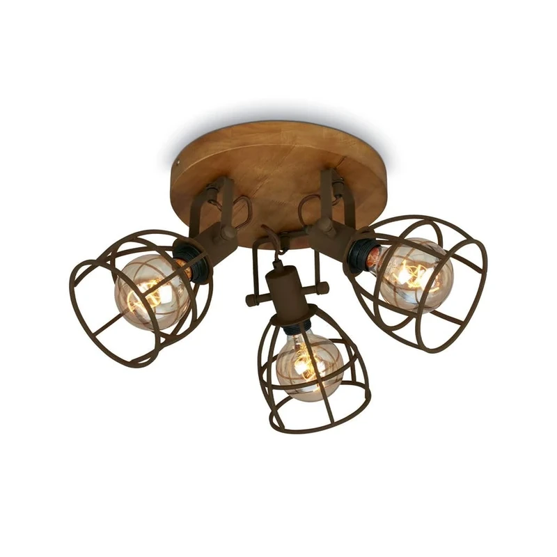 BRILONER Leuchten Retro Ceiling Light with Grid Shade 3-Bulb Vintage Ceiling Light E27 Socket Max. 25 Watt Adjustable Lampshades Rustic Steel Ceiling Spotlight Brown