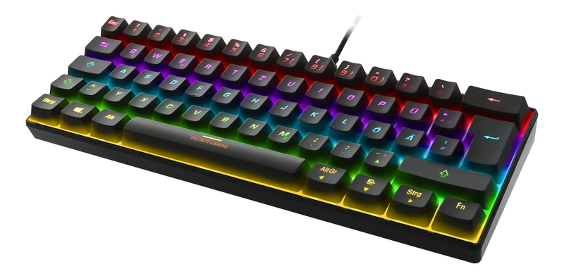 DELTACO GAMING DK430 - Mechanical Gaming Keyboard (RGB Lighting, 60%, Red Switches, German Layout QWERTZ) - Black