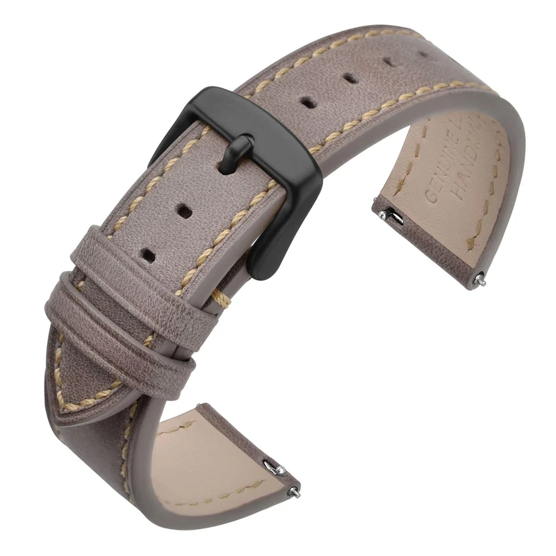 ANNEFIT Quick Release Watch Band 19mm with Black Buckle - Classic Oil Wax Leather Watch Strap (Grey)