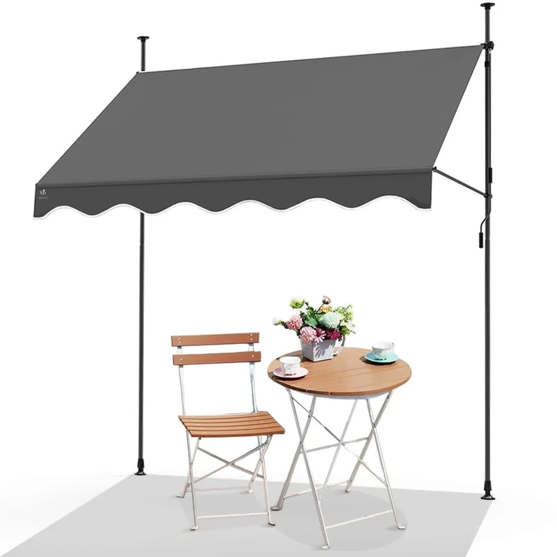 VOUNOT 3 x 1.2m Patio Telescopic Awning, Retractable Manual Awning, Adjustable Waterproof Canopy with Hand Crank, Balcony Sun Shade Shelter, Grey